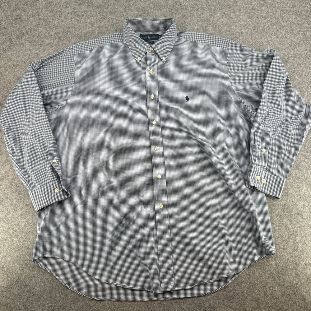 Polo Ralph Lauren Yarmouth Shirt Mens 17 34/35 Blue Gingham Check Button Down